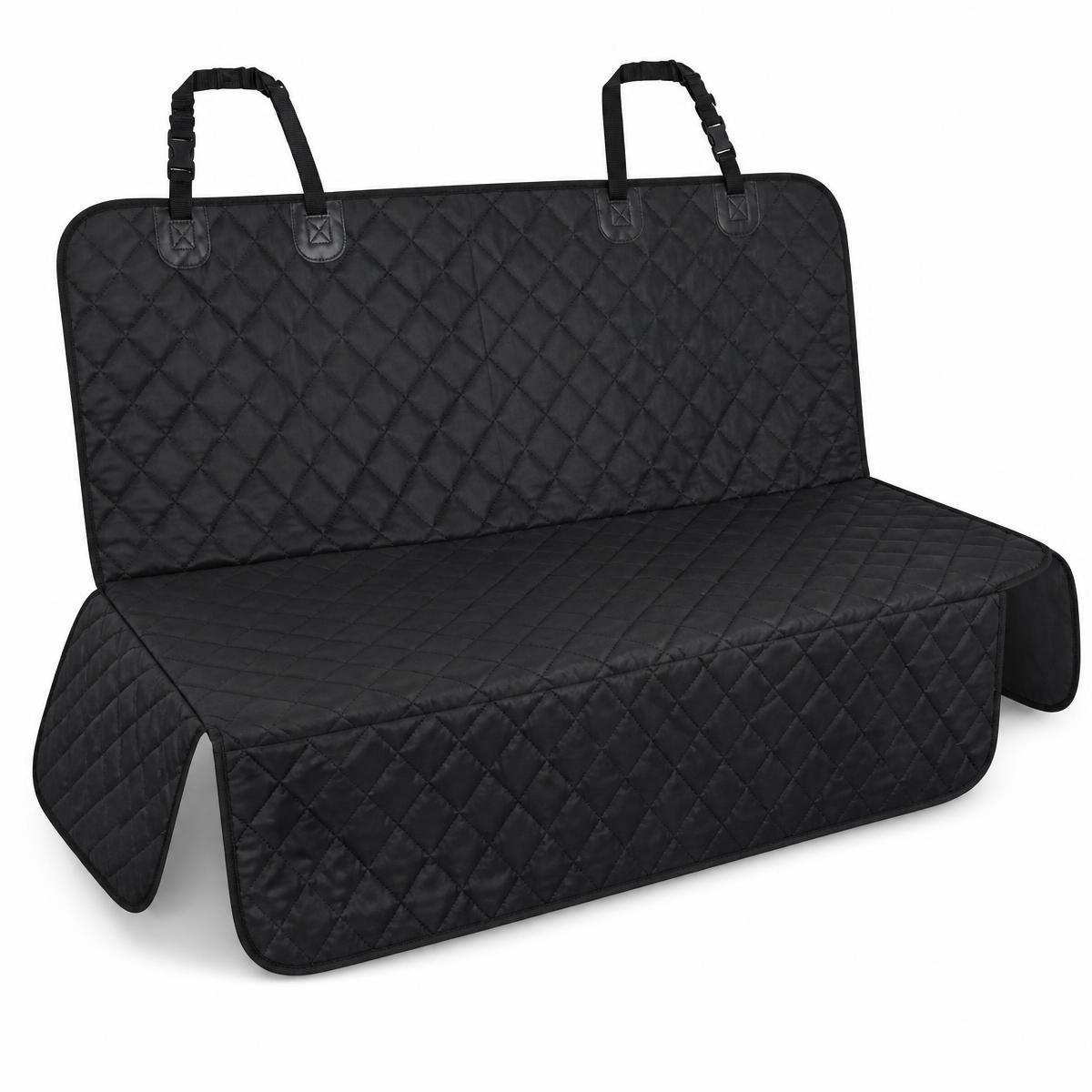Quilted black waterproof rear car seat protector with anchor straps